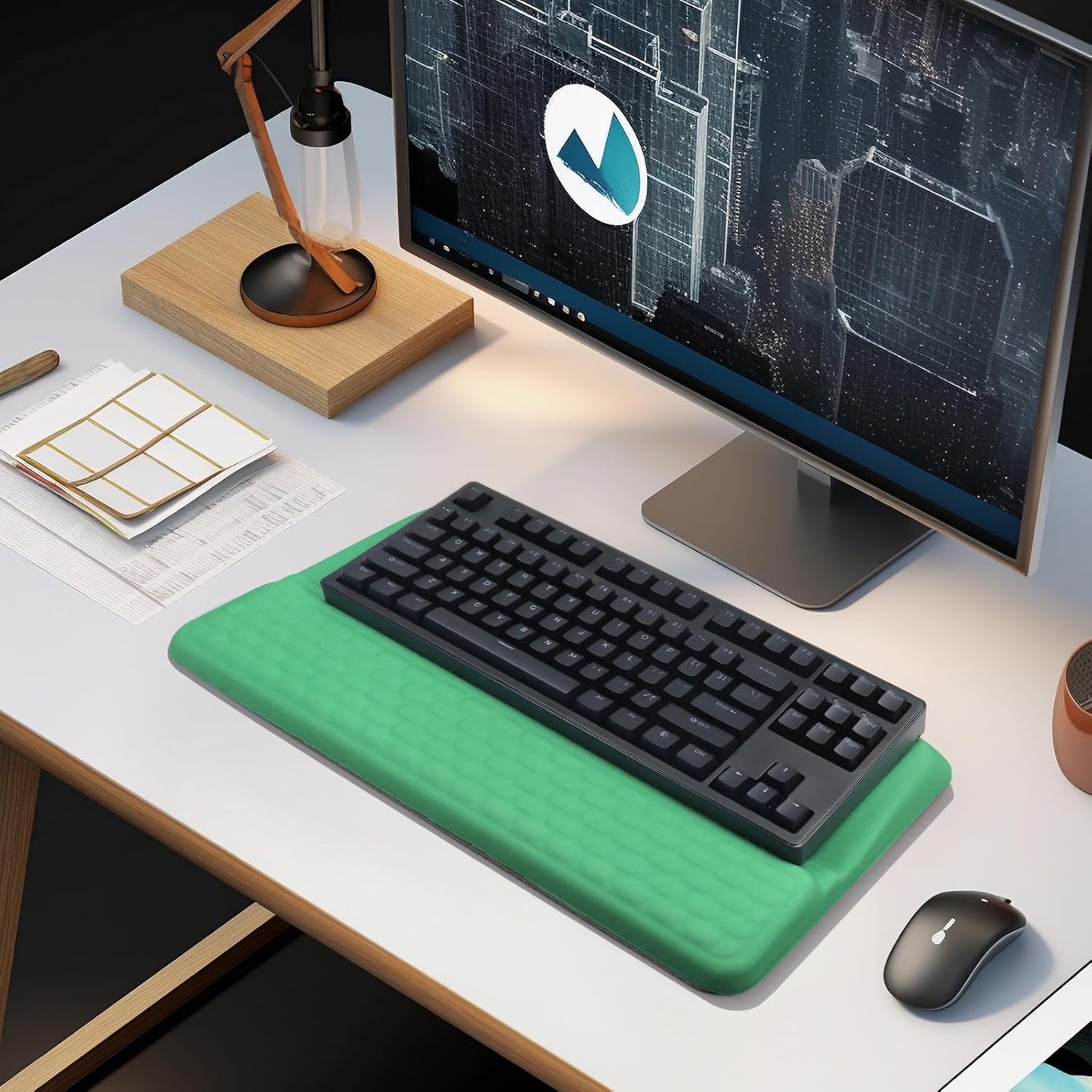 Computer Keyboard Stand Pad with Wrist Rest, Ergonomic Comfy Tilted Keyboard Stand Riser Holder Pad for Office Home (Black)