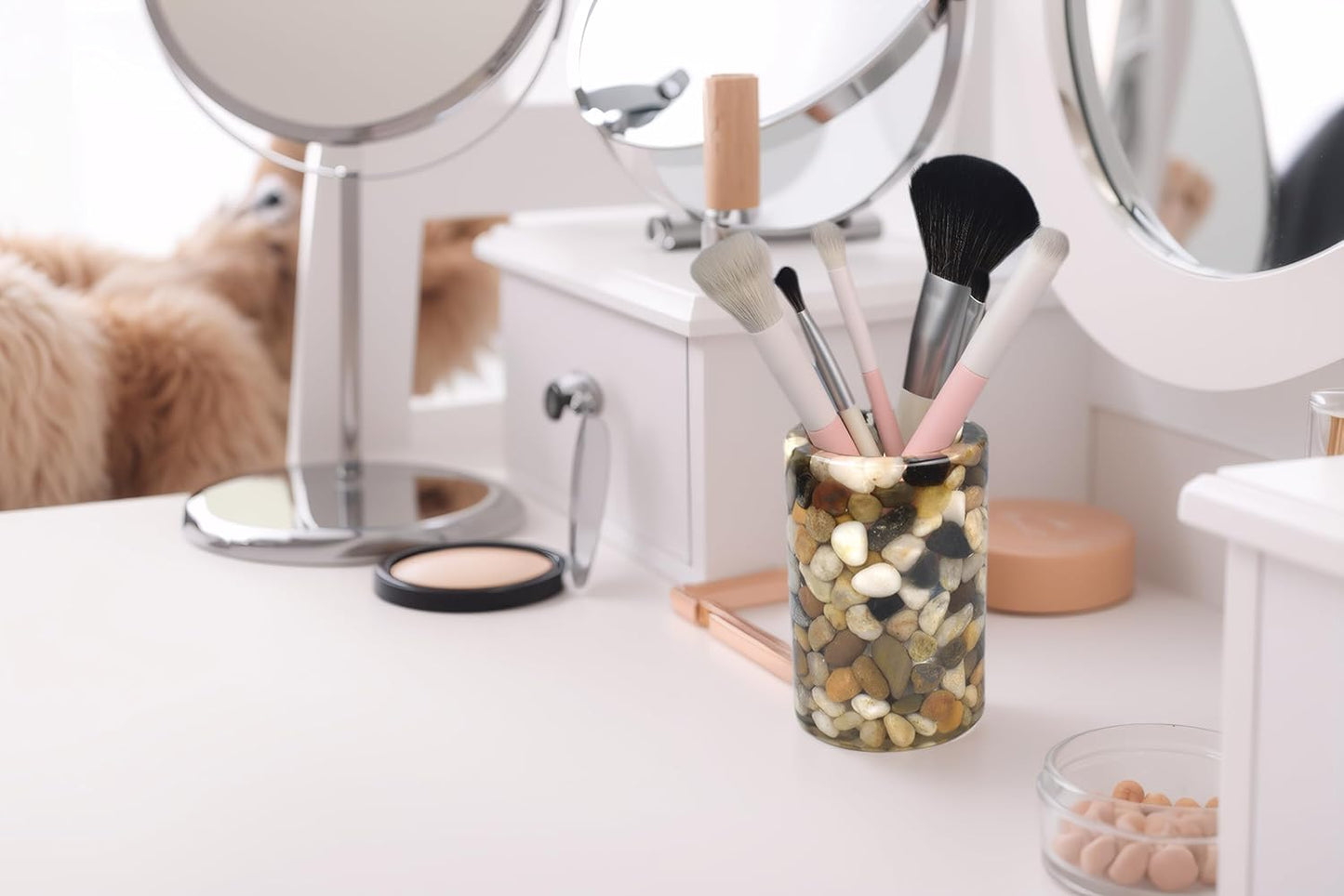 Handcrafted Pebbles Pen Holder for Desk, Makeup Brushes Cup,Pencil Holders, Aesthetic Office&Home Organizer