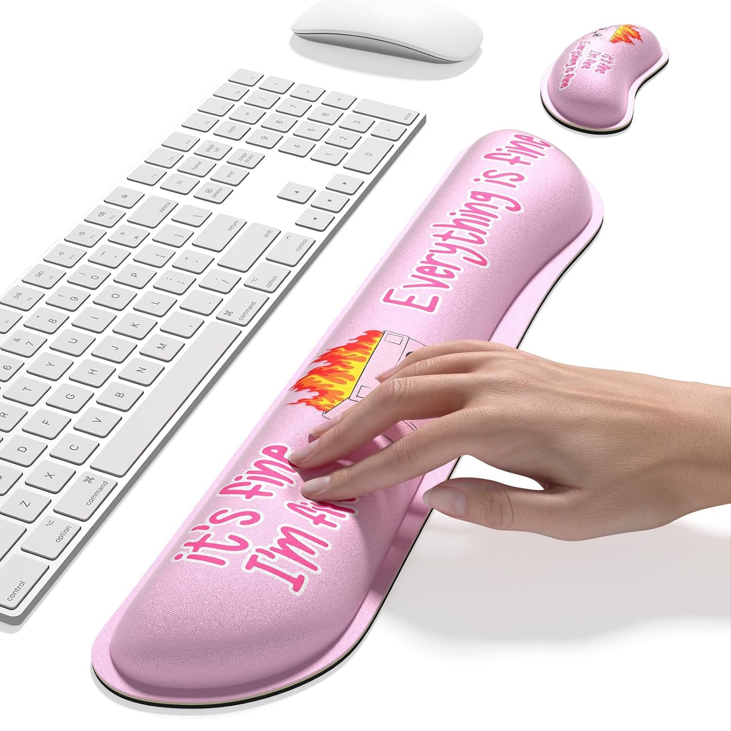 Dapesuom Enlarge Keyboard Wrist Rest, Memory Foam Wrist Cushion for Desk Mats Support, Cute Pain Relief Keyboard Mouse Pad Rests Set with Non-Slip Base for Gaming Laptop Office Computer, Green Leaf