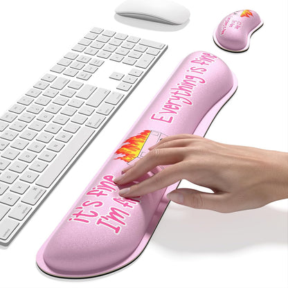 Dapesuom Enlarge Keyboard Wrist Rest, Memory Foam Wrist Cushion for Desk Mats Support, Cute Pain Relief Keyboard Mouse Pad Rests Set with Non-Slip Base for Gaming Laptop Office Computer, Green Leaf