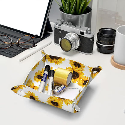 Retro Video Game Pattern Leather Vanity Tray Desktop Storage Organizer, Decorative Catchall Perfume Tray, Bathroom Valet Tray,Nightstand Caddy Holder for Keys Phone Wallet Coin Jewelry, S