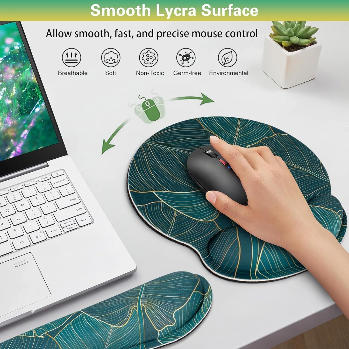 Mouse Pad with Wrist Rest Set, Qomolama 3-in-1 Wrist Support Mouse Pad Set, Floral Gaming Mousepad with Anti-Skid Base,Ergonomic Mouse Pad,Memory Foam Keyboard Gel Wrists Rest