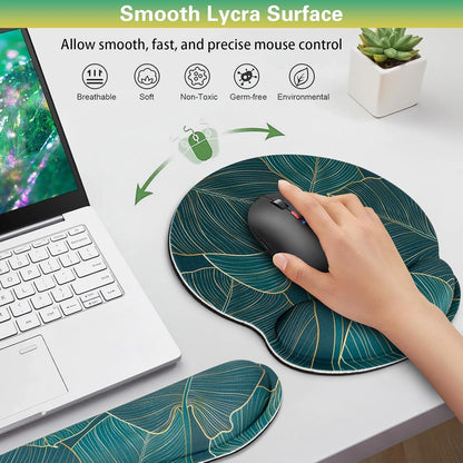Mouse Pad with Wrist Rest Set, Qomolama 3-in-1 Wrist Support Mouse Pad Set, Floral Gaming Mousepad with Anti-Skid Base,Ergonomic Mouse Pad,Memory Foam Keyboard Gel Wrists Rest