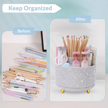 SKYDUE 360 Rotating Purple Pen & Art Supply Organizer - 5 Slot Desk Organizer for Office, School, Home