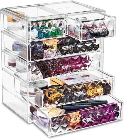 Sorbus Acrylic Makeup Organizer Set, 6-Drawer Vanity & Countertop Cosmetic Storage with Small & Wide Drawers, Clear Makeup Storage for Brushes, Lipsticks, Jewelry – Holiday Gift for Women & Teens