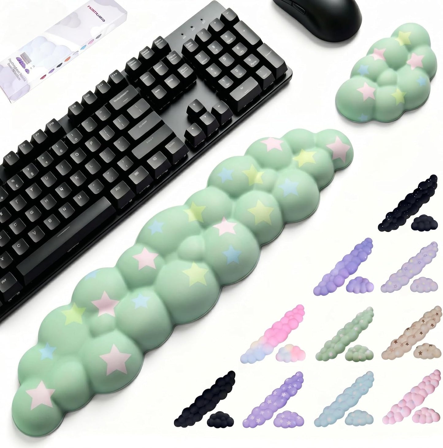 Cloud Wrist Rest Set for Keyboard and Mouse, Includes Cute Coaster, with Computers and Laptops（Purple Star Set）