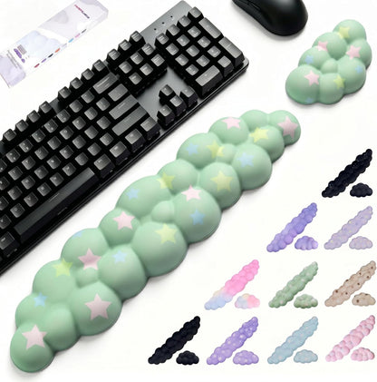 Cloud Wrist Rest Set for Keyboard and Mouse, Includes Cute Coaster, with Computers and Laptops（Purple Star Set）