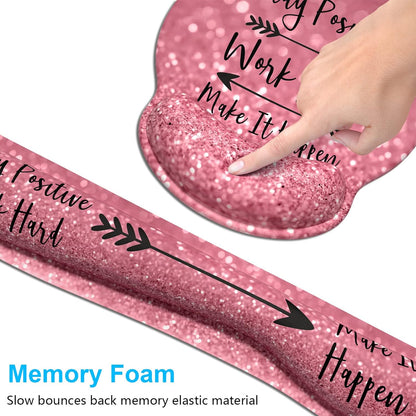 Dapesuom Keyboard Wrist Rest and Mouse Pad with Wrist Support, Cute Memory Foam Cushion for Keyboard and Mouse Set, Ergonomic Desktop Pad Rests with Non Slip Base for Easy Typing & Pain Relief, Pink