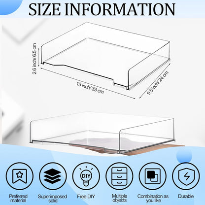 DoubleFill 12 Pcs Stackable Letter Tray Rectangular Plastic Desk Organizer 13 x 9.5 x 2.6 in Paper Holder File Tray Accessories Rack for Desktop Office Desk Drawers (Clear)
