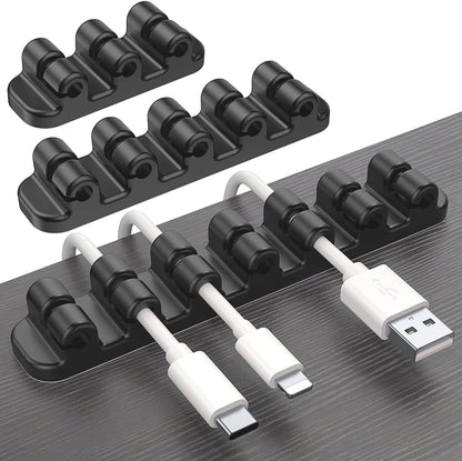 SOULWIT Upgraded Cable Holder, Cable Management Cord Organizer Clips Silicone Self Adhesive for Desktop USB Charging Cable Power Cord Bedside Wire PC Office Home (3/5/7 slot,Black)
