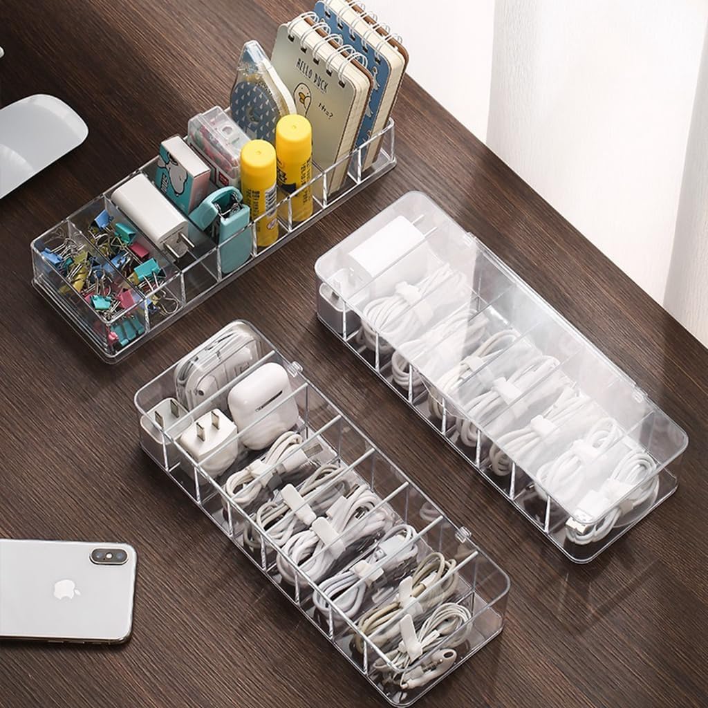 2Pcs cord organizer box, 10.2 x 3.5 x 2.2in, Desktop Cord Organizer with Compartments (2)