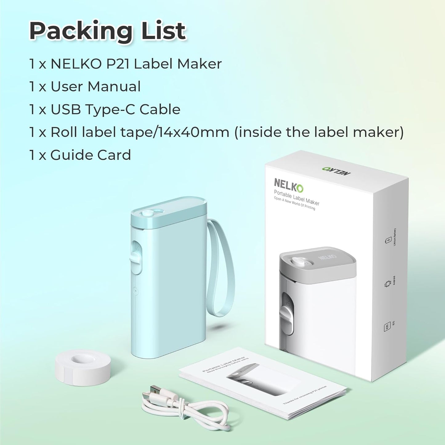 Nelko Label Maker Machine with Tape, P21 Bluetooth Label Printer, Wireless Mini Label Makers with Multiple Templates for School Office Home, White