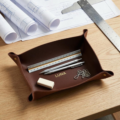 Northwind Personalized Leather Valet Tray – Made in USA - Custom Monogramed Full Grain Leather Catchall Tray for Men, Desk Organizer & Groomsmen Gift, Perfect Storage for Nightstand, Dresser