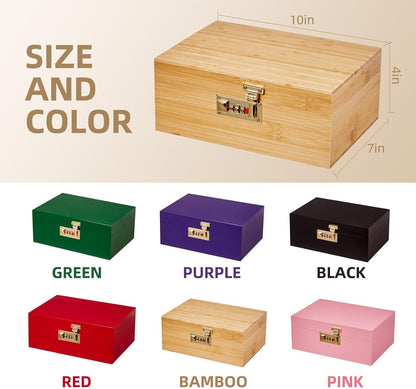 Bamboo Wood Desktop Organizer with 3 Glass Jars and Sliding Tray - Red Multi-Compartment Storage Case for Craft Supplies, Stationery, and Small Accessories (Pink)