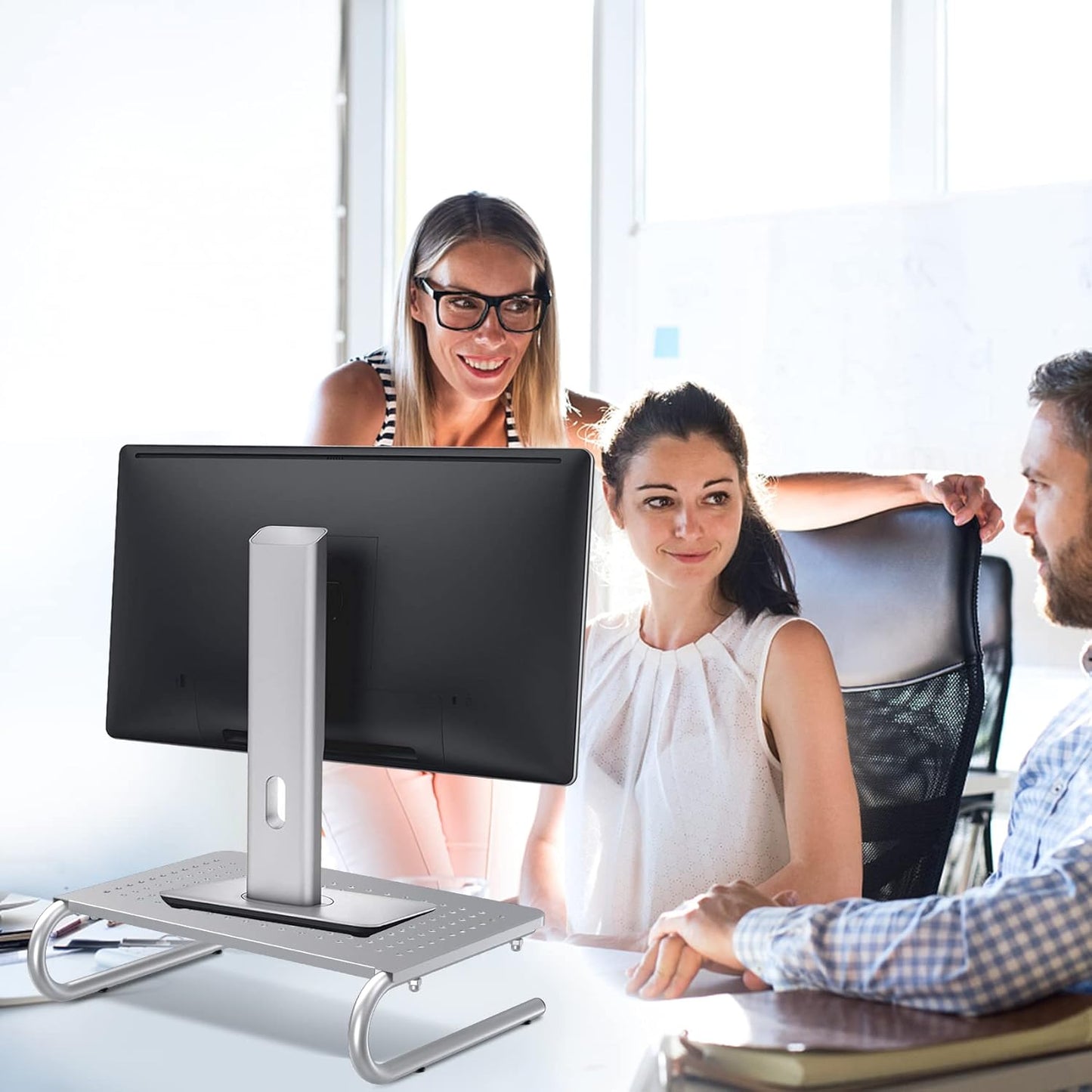 suptek Monitor Stand Riser for Computer,Laptop,Printer, Notebook and All Flat Screen Display with Vented Metal Platform and 4 Inches Height Underneath Storage (MST004)
