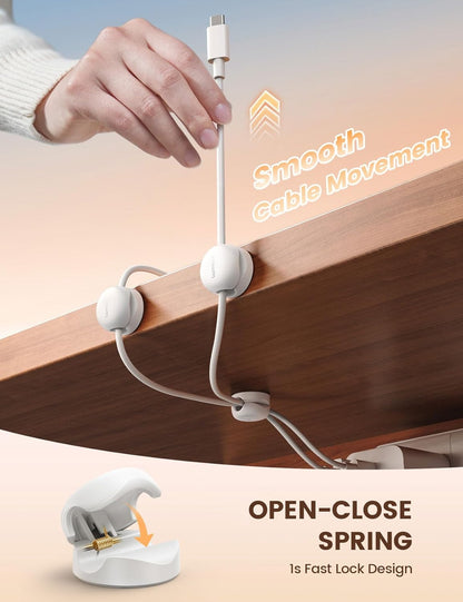 Lamicall Cable Clips, Spring Cord Organizer Holder - 6Pack Compact Desk Cable Management Clips, Nightstand Phone Charging Cord Holder, 8mm Slot Adhesive Wire Organizer, Desk Office Accessory