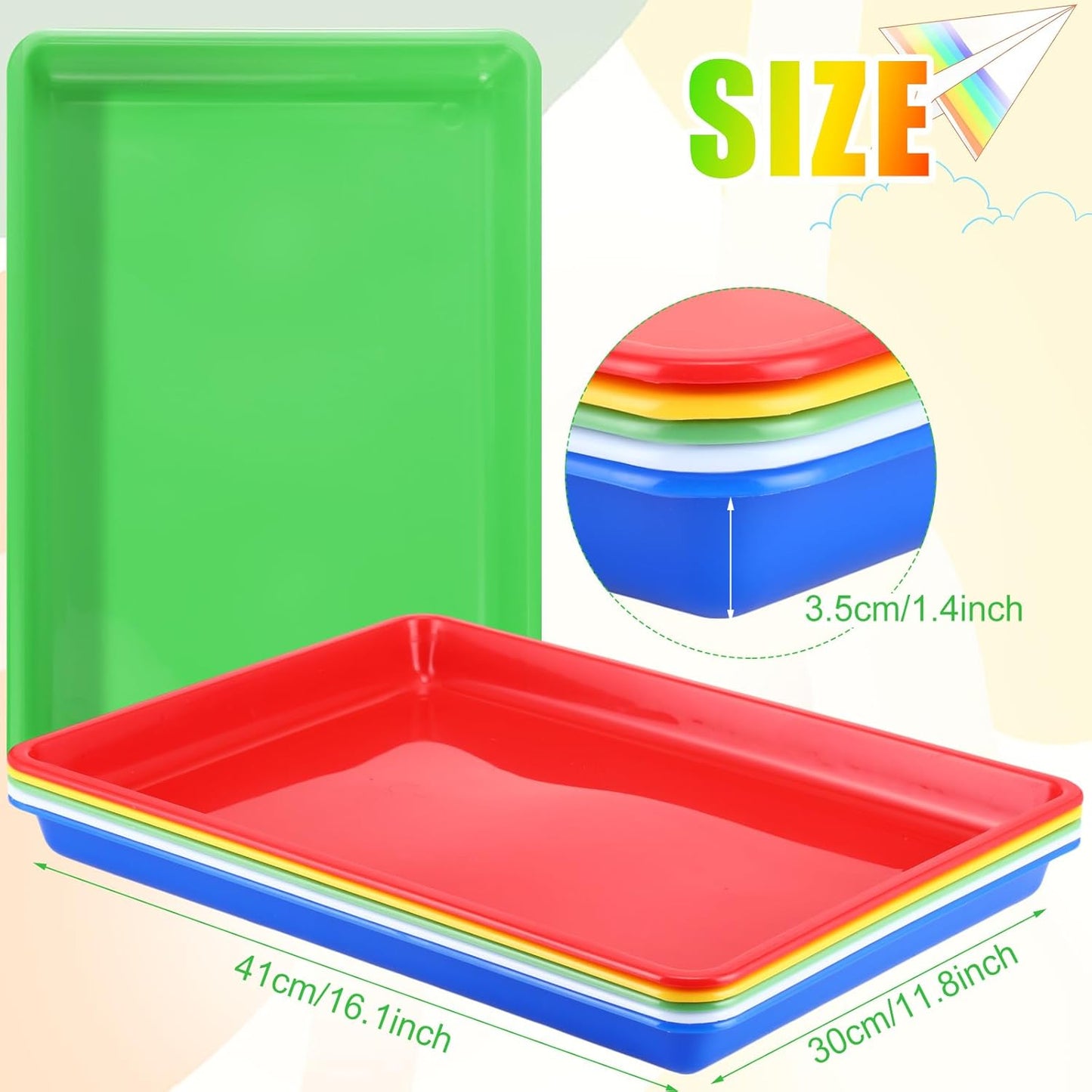 Hoteam 10 Pcs Flat Storage Organizer Tray Bin Paper Tray for Classroom Plastic Stackable File Organizer for School Office Teacher Book Organization(Clear,13.78 x 9.84 x 3.15 Inch)