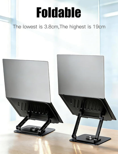 Adjustable Computer Stand with 360 Rotating Base, Ergonimic Foldable Laptop Riser for Desk Compatible with MacBook Pro/Air Notebook up to 16 Inches, Silver