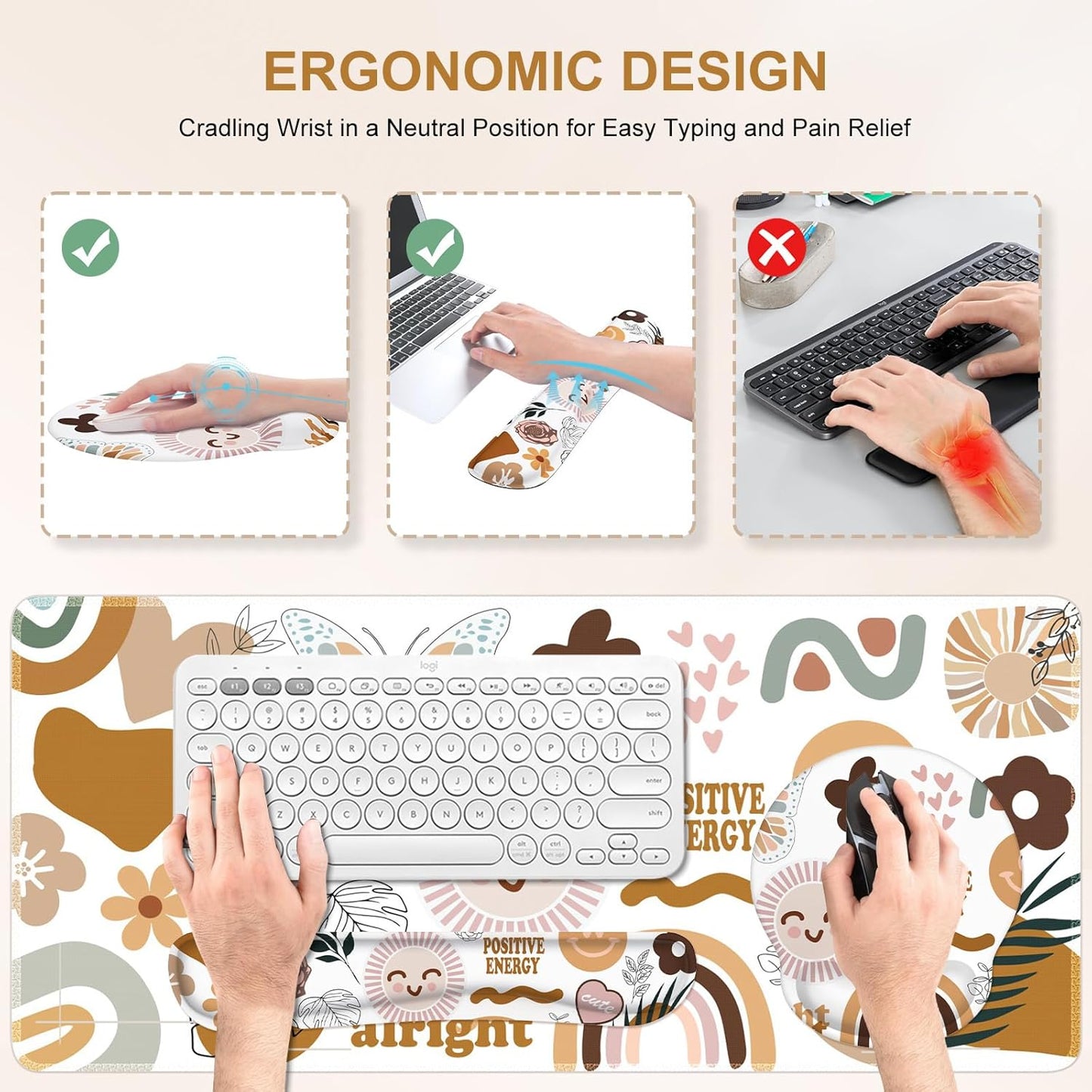 iCasso Desk Mat, Gaming Mouse Pad Wrist Support Set,4in1 XXL Large Mousepad + Keyboard Wrist Rest+Mouse Wrist Rest+Coaster Set with Ergonomic Design for Home Office Table Computer-Penoy