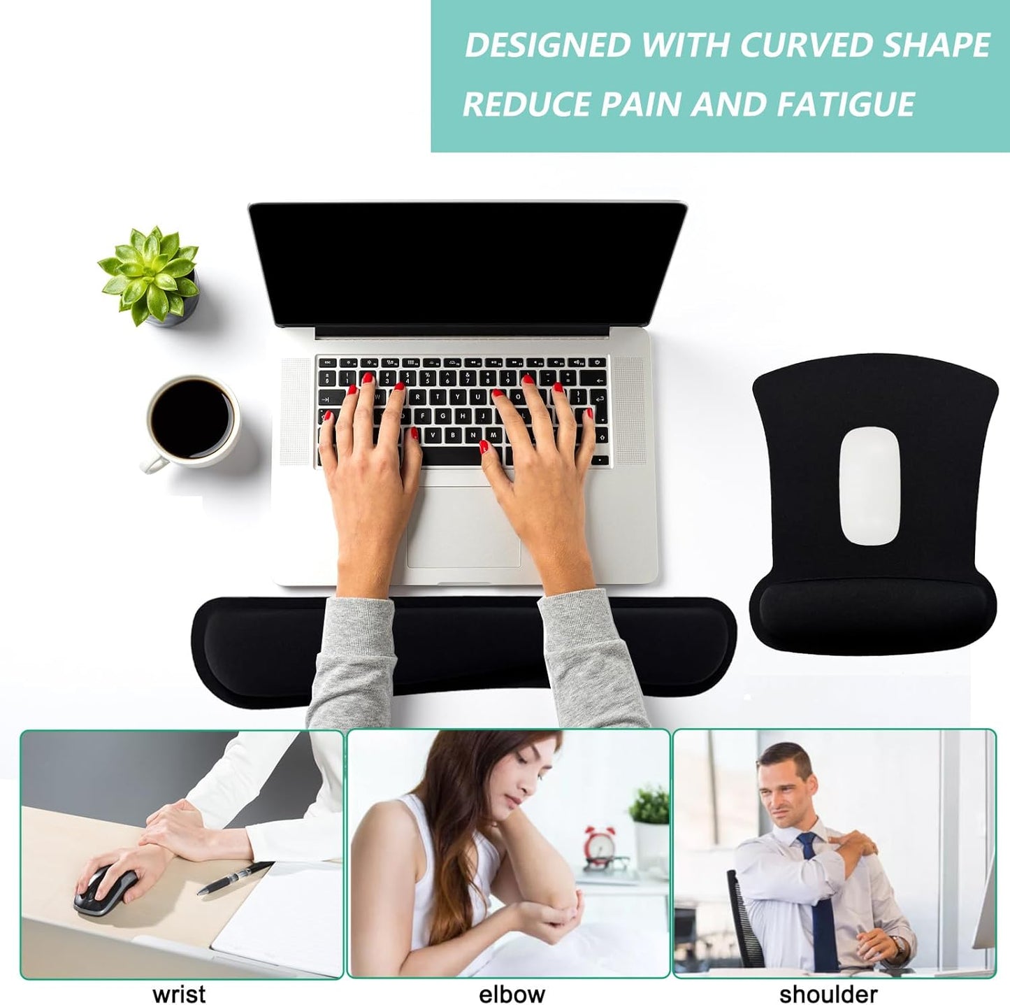 Keyboard Wrist Rest Pad Mouse Pad with Wrist Support Set of 3, Gaming Mousepad with Non-Slip Rubber Base, Ergonomic Memory Foam Mouse Cushion Support for Home Office Laptop Computer, Navy Blue