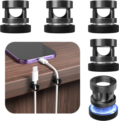 Maveek Metal Magnetic Cord Holder, Magnet Cable Clips Stainless Steel Adjustable Cord Organizers for Desk Nightstand Car Office Charging Wires USB C Laptop Earphone Audio Cords (4 Pack)