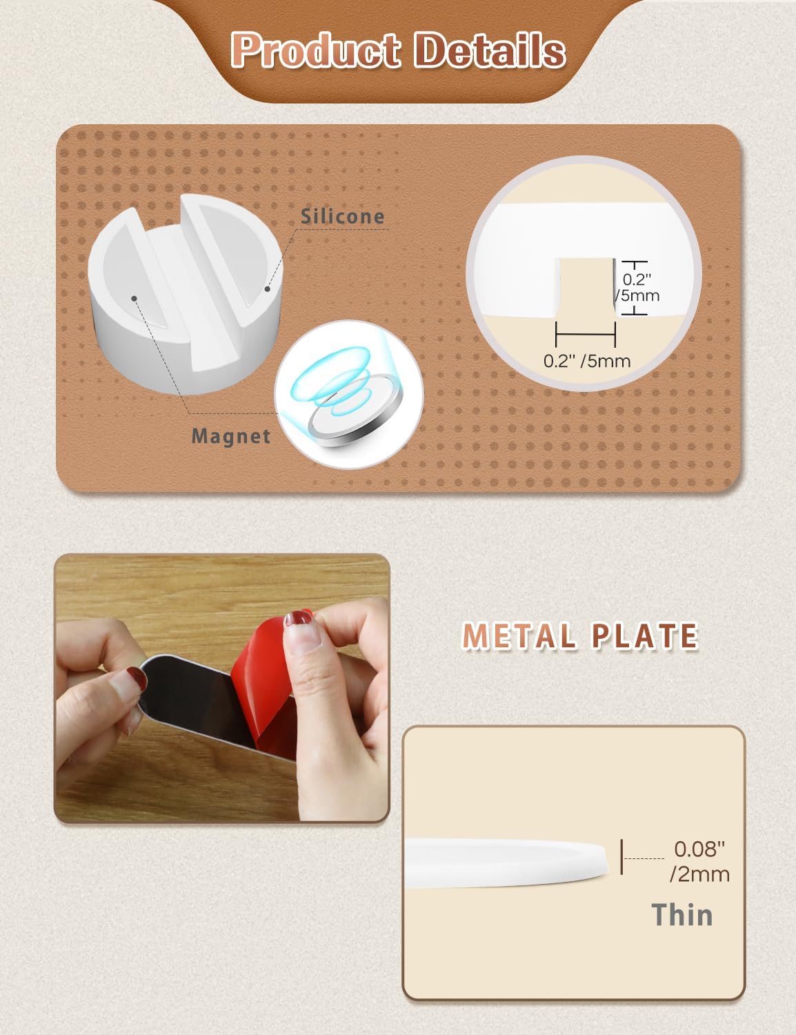 5-Pack Magnetic Cable Organizer Adhesive Cable Clips for Kitchen Nightstand Desk Table Metal Wall Steel, 5 Cord Clips + 5 Magnet Disc Base, White