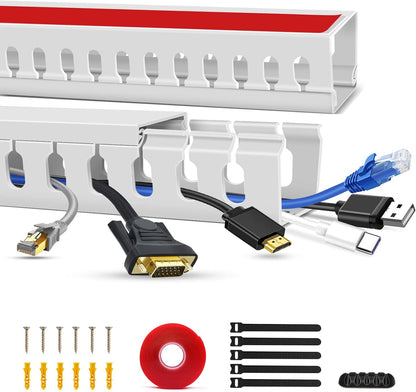 Open Slot Wire Duct Kit, 62.8"(4 x 15.7) Server Rack Cable Management, Cable Management Raceway for Hide Network HDMI VGA Cable, Wiring Raceway Cable Duct, Desk Wire Channel, 4 Pack, Grey
