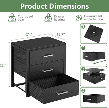 BOLUO Closet Drawers Black Fabric 3 Drawer Small Dresser for Closet Organizers and Storage Bedroom Dorm Modern