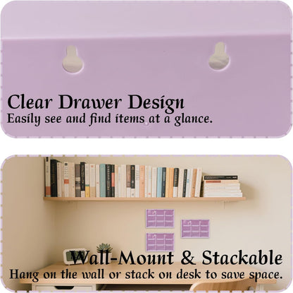 Small Drawer Organizer for Desk, 7.1" x 3.8" x 4.6" Mini Desktop Drawer Organizer with 9 Clear Drawers, Compact Craft & Office Supplies Organizer for Home School (Pink)