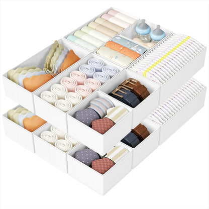 DIMJ Drawer Organizers Clothes, Dresser Organizer Bins for Baby Clothes,Underwear and Sock, Fabric Closet Organization and Storage Boxs, Drawer Dividers for Nursery, Clothing, Tie - 4 Pack, Beige