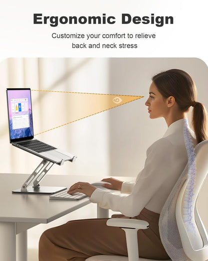 RIWUCT 360° Rotatable Laptop Stand for Desk Adjustable Height, Ergonomic Laptop Riser Holder with Dual-bar Support, Portable Computer Notebook Stand for MacBook Air Pro, Dell XPS, HP (10-16")