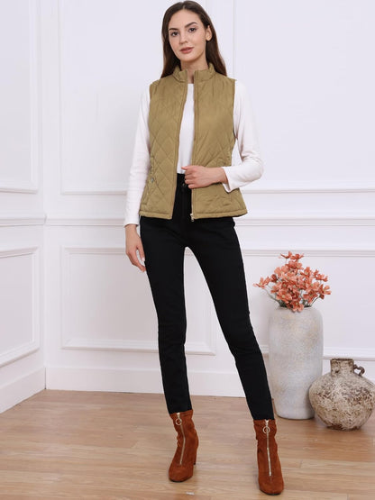 Allegra K Women's Puffer Vest Stand Collar Lightweight Gilet Quilted Zip Vest