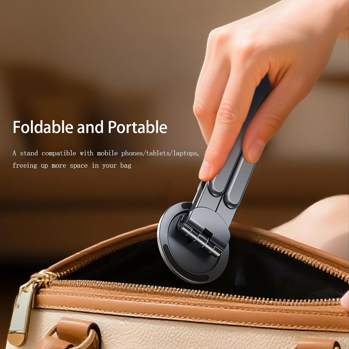 Multi-Device Magnetic Stand Compatible with Magsafe, Foldable Aluminum Alloy, 3-in-1 Laptop/Tablet/Phone Holder, Supports Handheld or Desktop Mode, Portable Travel Design, Gray