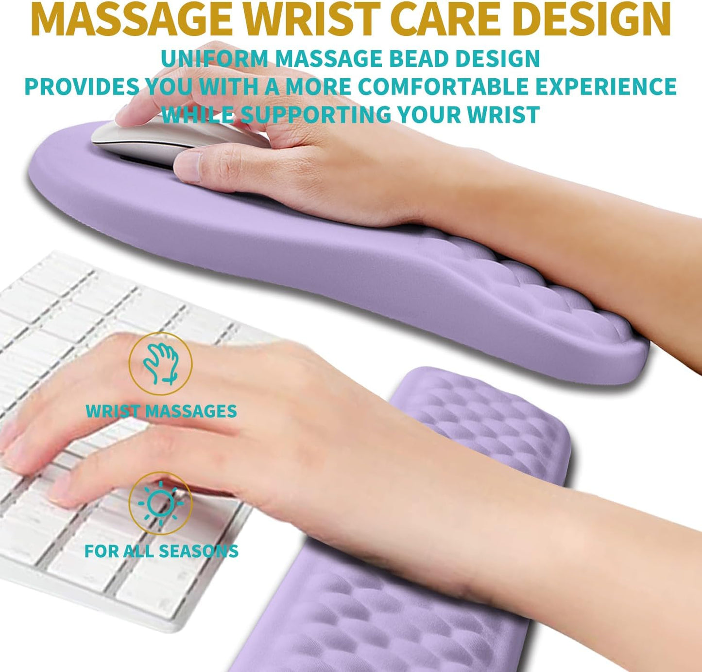 Hokafenle 2 in 1 Ergonomic Mouse Pad Wrist Support & Wrist Rest for Computer Keyboard Set, with Relieve Carpal Tunnel Pain Massage Bulge and Full Memory Gel Design (2In1 Set, Light Green)