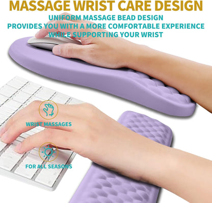 Hokafenle 2 in 1 Ergonomic Mouse Pad Wrist Support & Wrist Rest for Computer Keyboard Set, with Relieve Carpal Tunnel Pain Massage Bulge and Full Memory Gel Design (2In1 Set, Light Green)