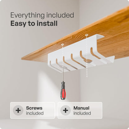 PAMO Cable Management Under Desk for Easy mounting Under-Table I Set of 2 - with 10X Cable Ties I Desk Organizer for Office/Home Office Table Thoughtful Cable Tray Holder