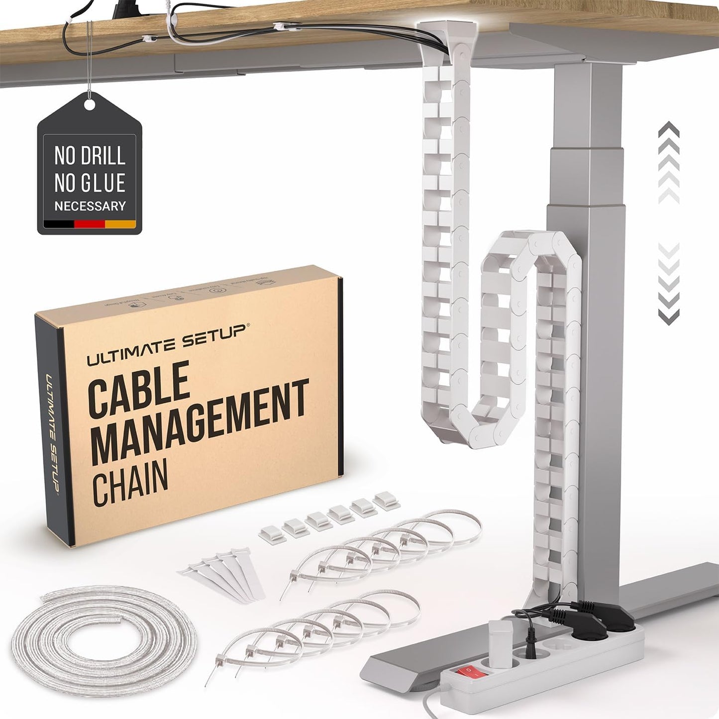 Ultimate Setup Under Desk Cable Management Vertebrae - Perfect for Sit Stand Desk - Wire Management - Adjustable Length - Flexible Cable Spine - Black, 133 cm