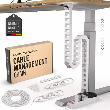 Ultimate Setup Under Desk Cable Management Vertebrae - Perfect for Sit Stand Desk - Wire Management - Adjustable Length - Flexible Cable Spine - Black, 133 cm
