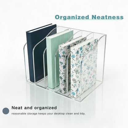 Acrylic Desk Organizer 5 Vertical Compartments Clear Magazine Holder Office Organization,Office Home Classroom File Organizer for Desk