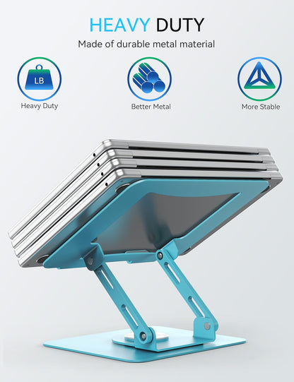 SOUNDANCE 360 Rotating Laptop Stand, Ergonomic Computer Riser for Desk, Adjustable Height Multi-Angle Metal Holder, Foldable Portable Notebook Elevating Base for Office & Home, Silver Grey
