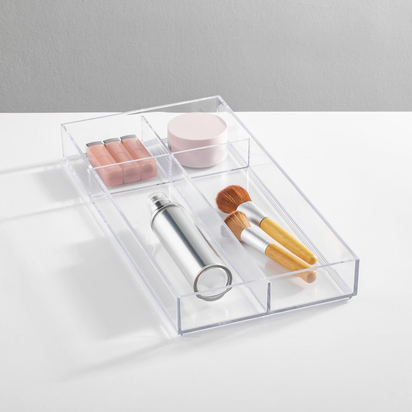 iDesign Clarity Plastic Divided Drawer Organizer, Storage Container for Vanity, Bathroom, Kitchen Drawers, 8" x 16" x 2", Clear,40850