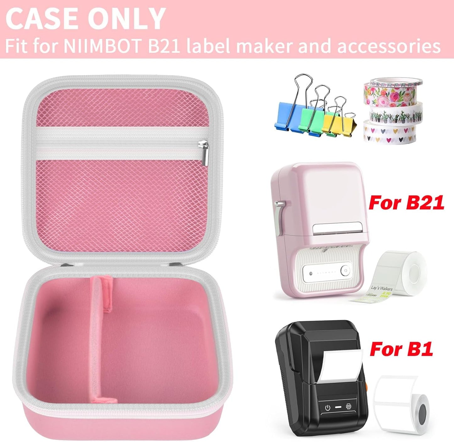 ALKOO Case Compatible with NIIMBOT B21 / B1 Label Maker Wireless Thermal Label Printer, Holder for Inkless Label Maker & Labeling Tapes Refills, with Mesh Pocket for Cable Accessories (Purple)