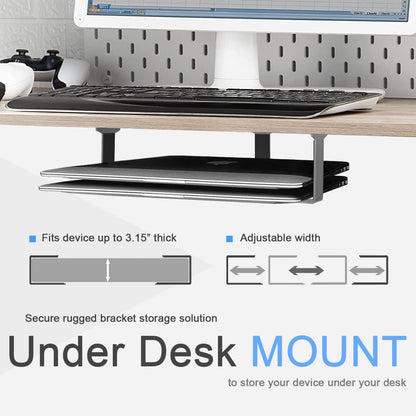 IFCASE Metal Under Desk Shelf Mount Holder for Laptop, Xbox Series S, Xbox One S/X, PS4 Slim/Pro, Desktop Mini PC, Wireless Amplifier, CalDigit TS4 (Black)