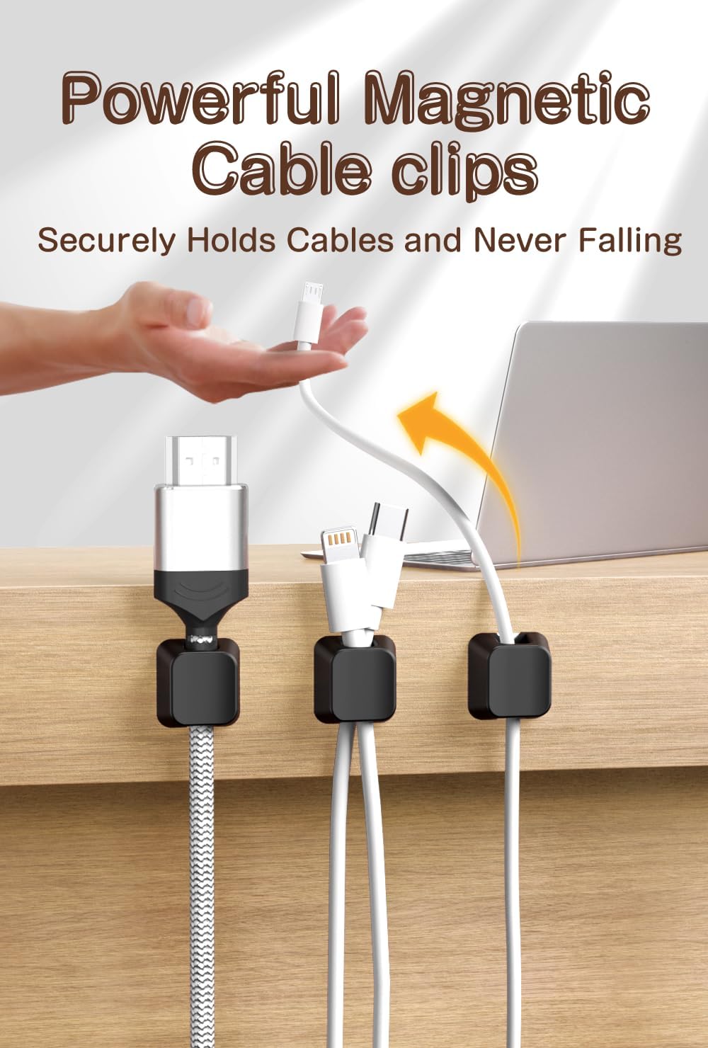 Maveek Magnetic Cord Holders, 5 Pack Silicone Magnet Cable Clips with Metal Plates, Standing Desk Wire Organizer for USB Charging Cables, Nightstand, Car, Metal Surface (Small, White)