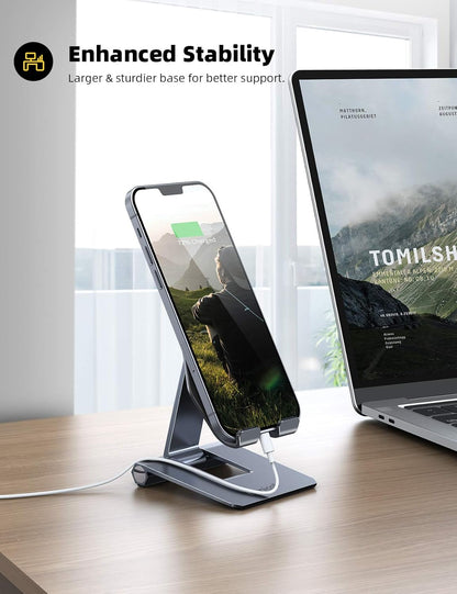 Lamicall Aluminum Metal Adjustable Cell Phone Stand Desk - Heavy Duty Metal Foldable Desktop Phone Holder, Cradle, Dock, for iPhone 16 15 14, Plus, Pro, Pro Max, 13 12 X XS,4-11'' Phone Sliver