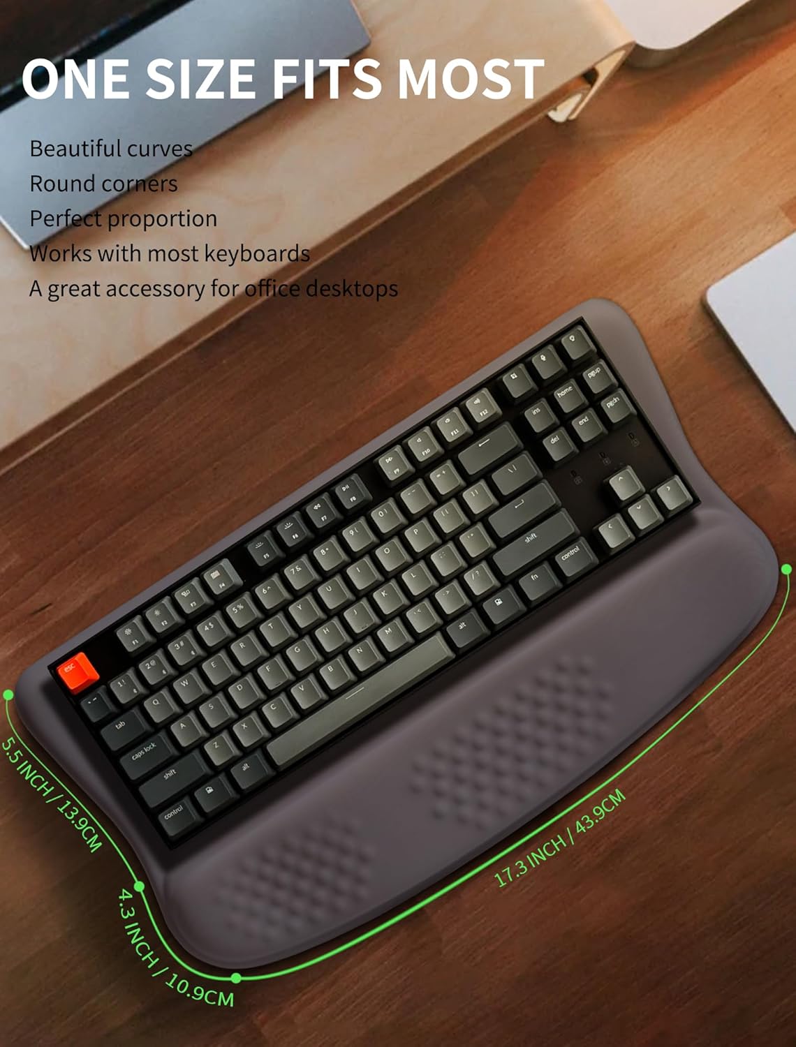 Ergonomic Wave Wrist Rest with Keyboard Stand, Cushioned Palm Rest, Comfortable Integrated Memory Foam for Natural Typing and Relieve Wrist Pain, Dark Night Black