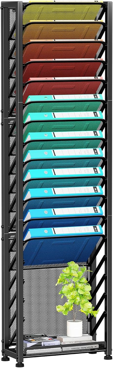 Simple Trending Wall File Organizer, Mesh 7-Tier Vertical Hanging File Holder, Desktop Metal Files Rack for Office and Home, Black