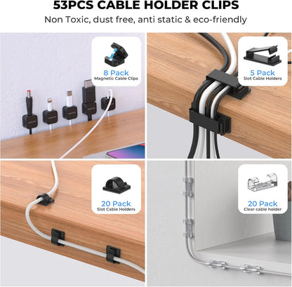 Cable Management Organizer Kit, Desk Cable Organizer, Cable Management Under Desk, Wire Management and Cord Organizer for Home, Office, Standing Desk