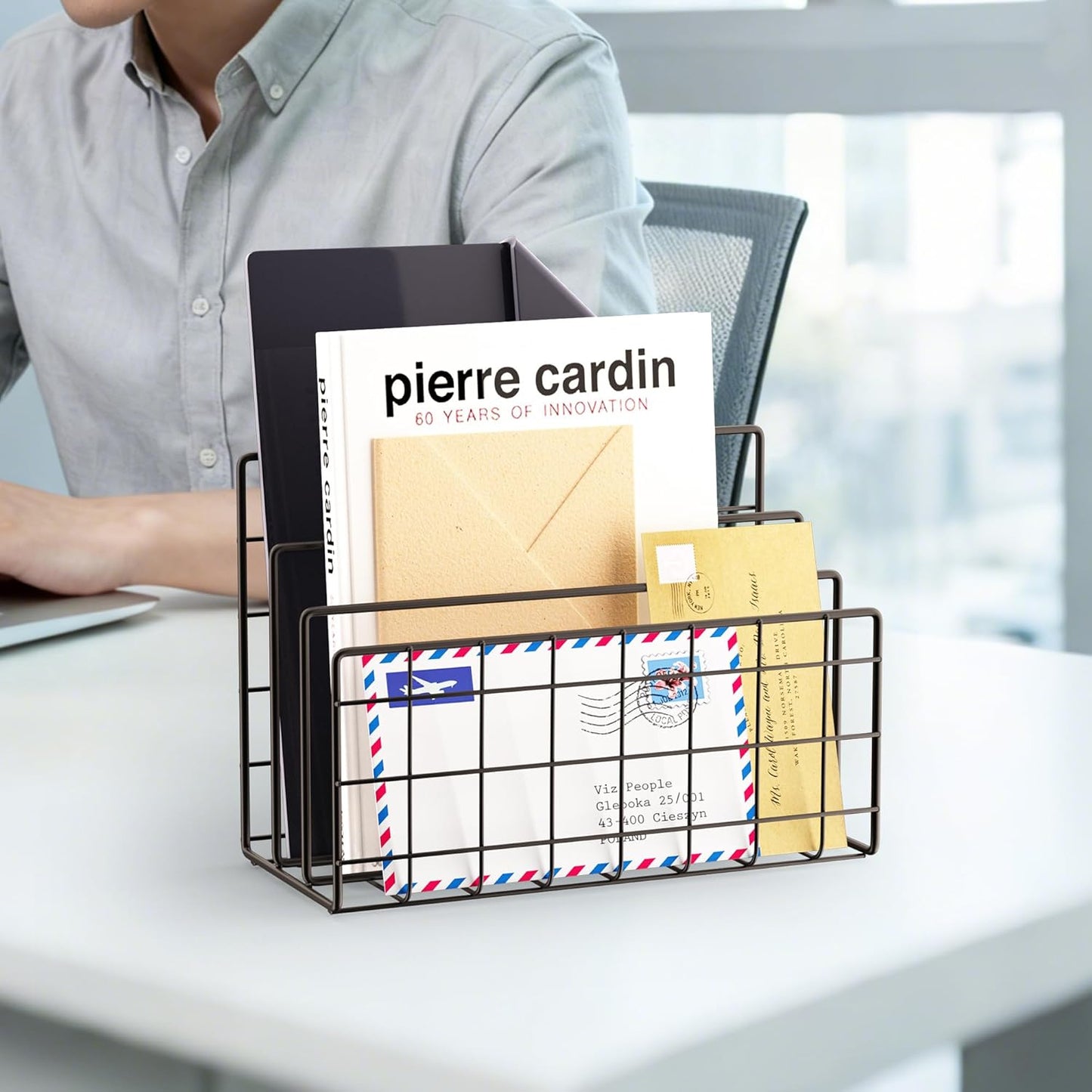3-Slot Metal Mesh Desk Mail Organizer, Letter Sorter File Holder for Office & Home, 2PCS (Black)
