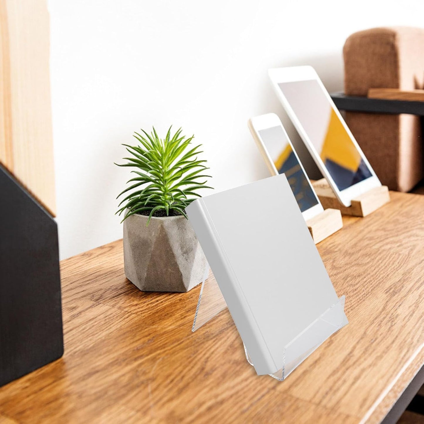 MAGICLULU Transparent Acrylic Book Display Stand 4.13X3.54X2.95 Inch Vertical Book Holder Desktop Shelf for Textbooks Magazines and Tablets